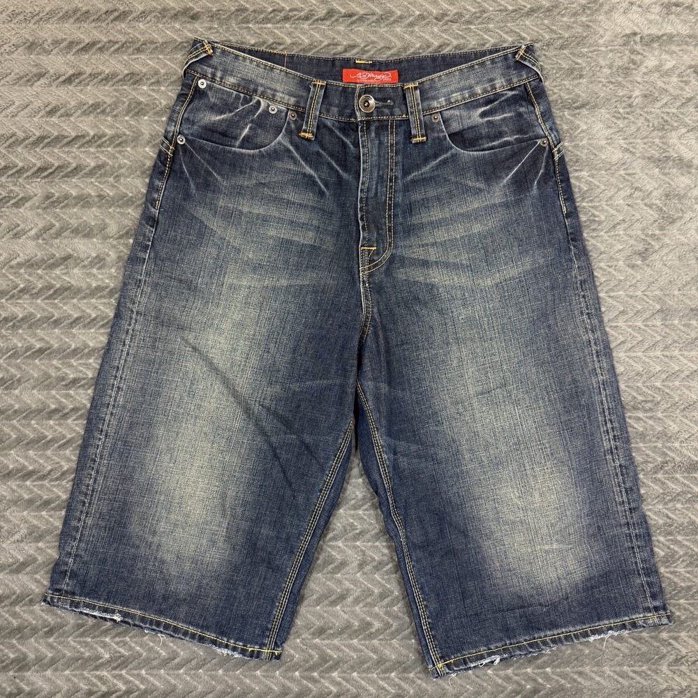 Ed Hardy Christian Audigier Jean Shorts Jorts Y2K Baggy Skater Button Fly 31